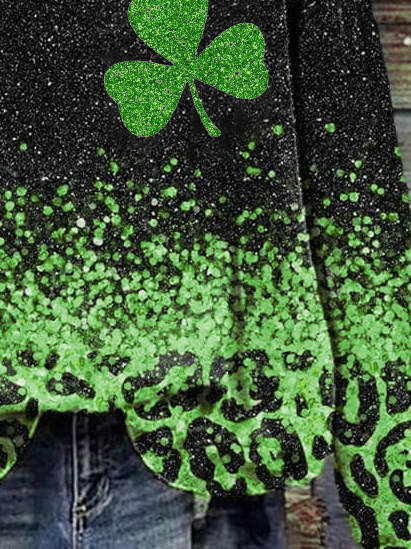 Women's Leopard St. Patrick's Day Floral Shamrock Casual Spring/Fall Long Sleeve Sweatshirt