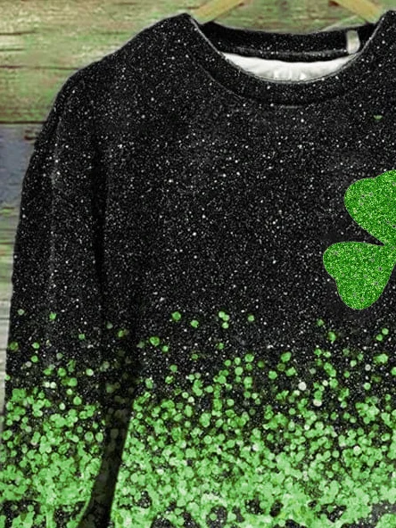 Women's Leopard St. Patrick's Day Floral Shamrock Casual Spring/Fall Long Sleeve Sweatshirt