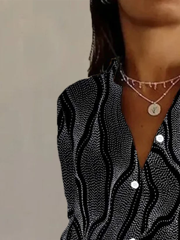 Women's Long Sleeve Shirt Spring/Fall Geometric Shirt Collar Daily Going Out Casual Top