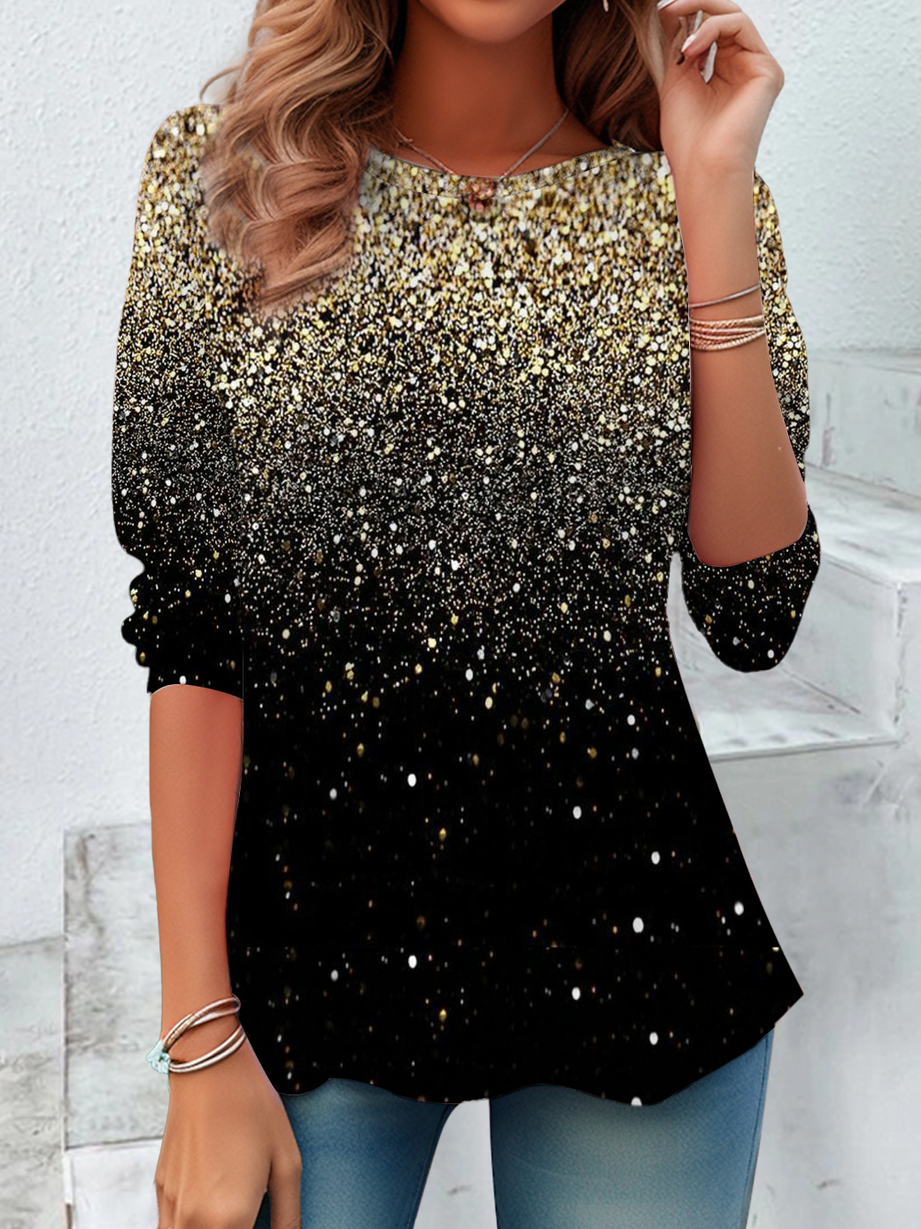 Women's Long Sleeve Tee T-shirt Spring/Fall Ombre Printing Crew Neck Casual Top