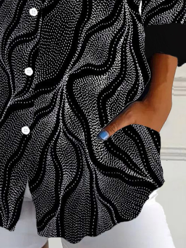 Women's Long Sleeve Shirt Spring/Fall Geometric Shirt Collar Daily Going Out Casual Top