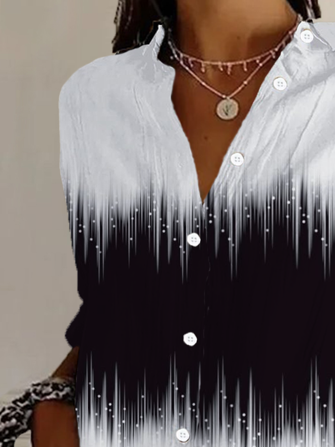 Women's Long Sleeve Shirt Spring/Fall Ombre Buckle Shirt Collar Daily Going Out Casual Top