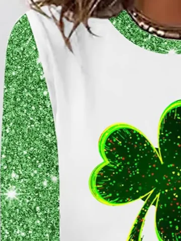 Women's Shamrock Long Sleeve Tee T-shirt St. Patrick's Day Floral Casual Spring/Fall Top