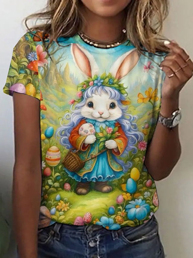 Women's Animal Short Sleeve Tee T-shirt Crew Neck Casual Summer Top