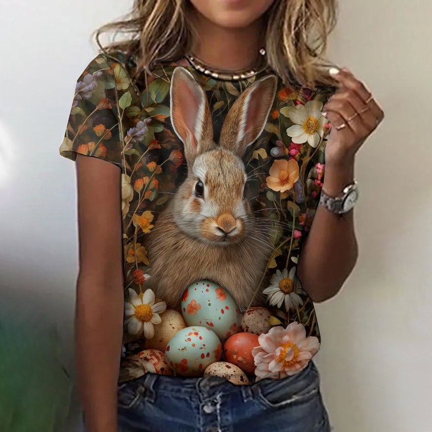 Women's Animal Short Sleeve Tee T-shirt Crew Neck Vintage Summer Top