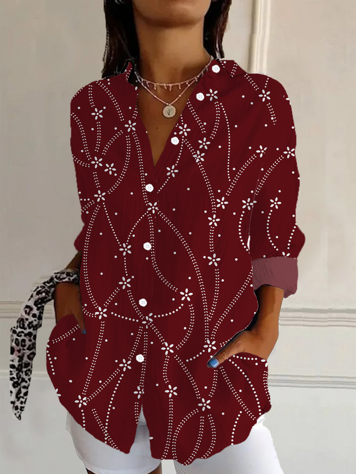 Women's Long Sleeve Shirt Spring/Fall Abstract Buckle Shirt Collar Daily Going Out Casual Top