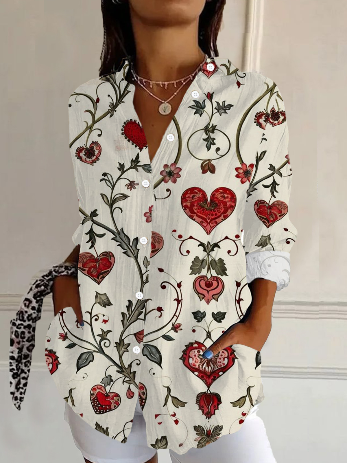 Women's Long Sleeve Shirt Spring/Fall Floral Buckle Shirt Collar Daily Going Out Casual Top