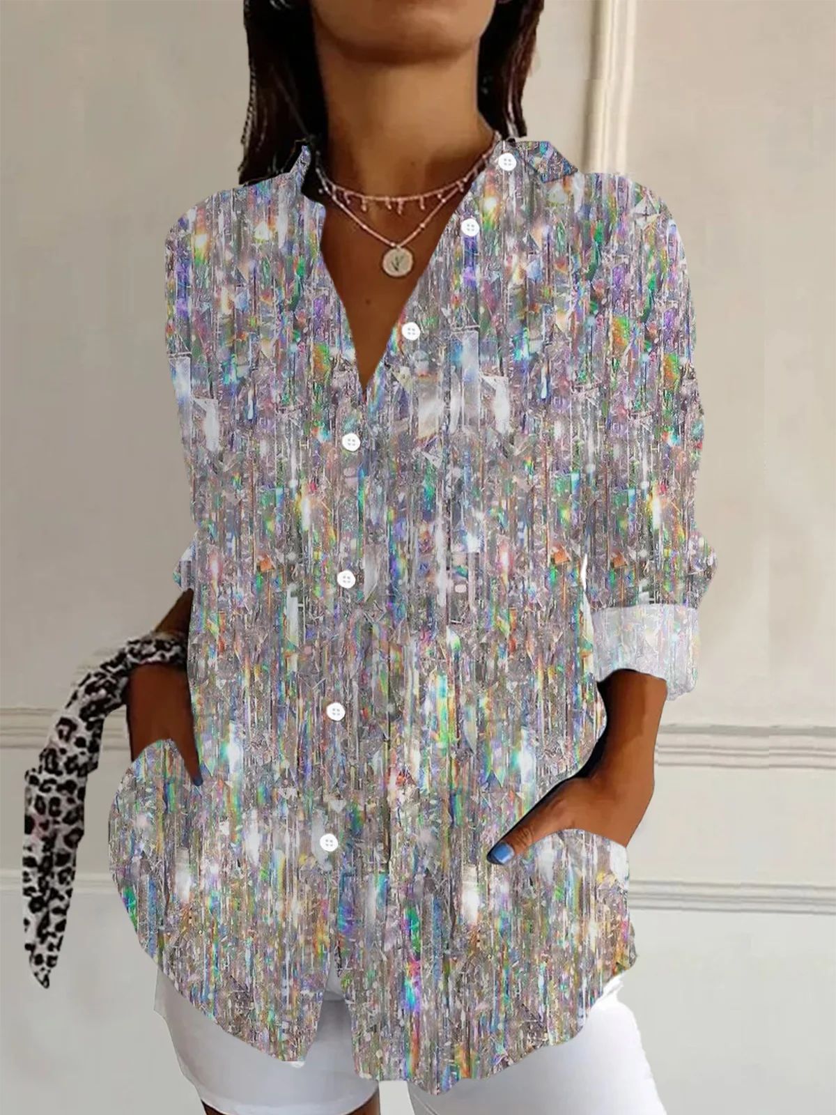 Women's Long Sleeve Shirt Spring/Fall Abstract Buckle Shirt Collar Daily Going Out Casual Top
