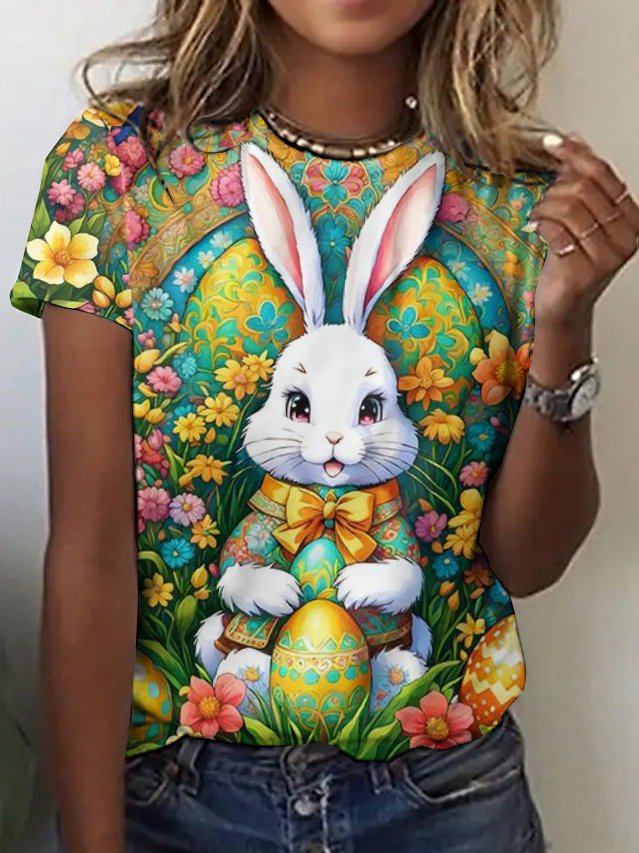 Women's Animal Short Sleeve Tee T-shirt Crew Neck Casual Summer Top