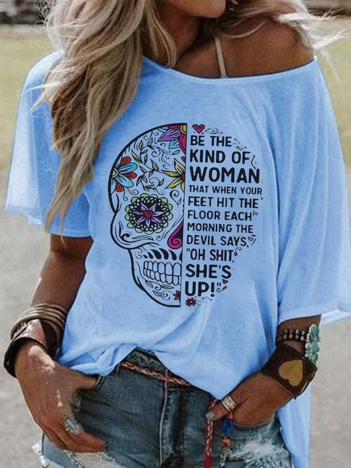Women Wild West Short Sleeve Tee T-shirt Crew Neck Vintage Summer Top
