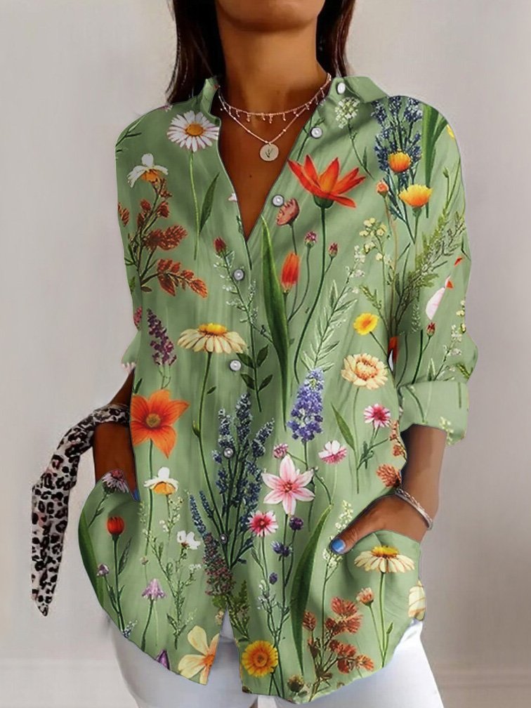 Women's Floral Long Sleeve Shirt Spring/Fall Shirt Collar Daily Casual Top