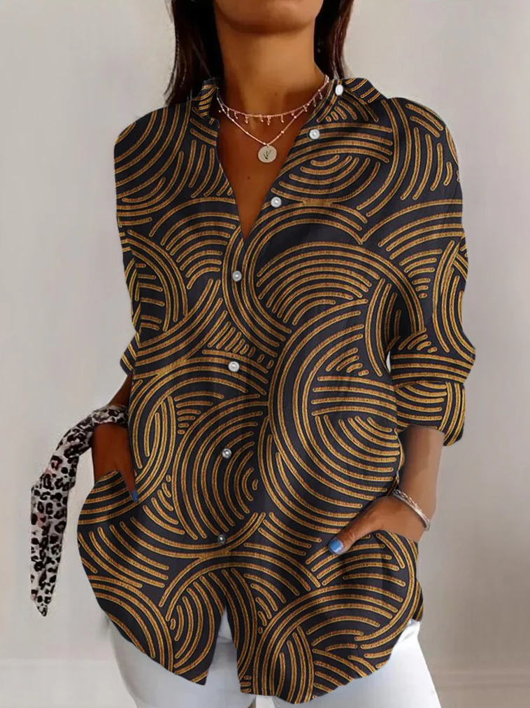 Women's Long Sleeve Shirt Spring/Fall Striped Shirt Collar Daily Going Out Vintage Top