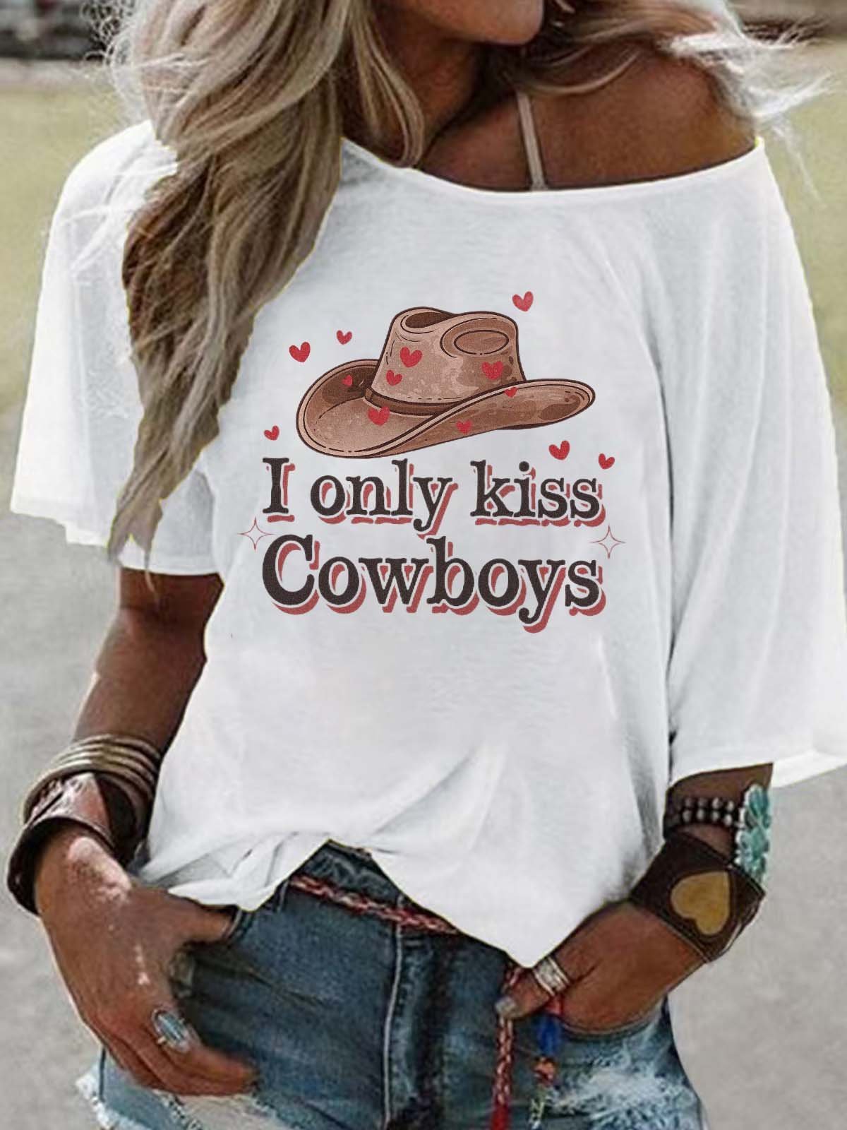Women Wild West Short Sleeve Tee T-shirt Crew Neck Vintage Summer Top