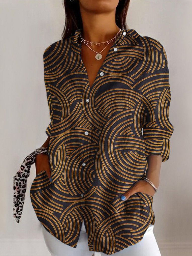 Women's Long Sleeve Shirt Spring/Fall Striped Shirt Collar Daily Going Out Vintage Top