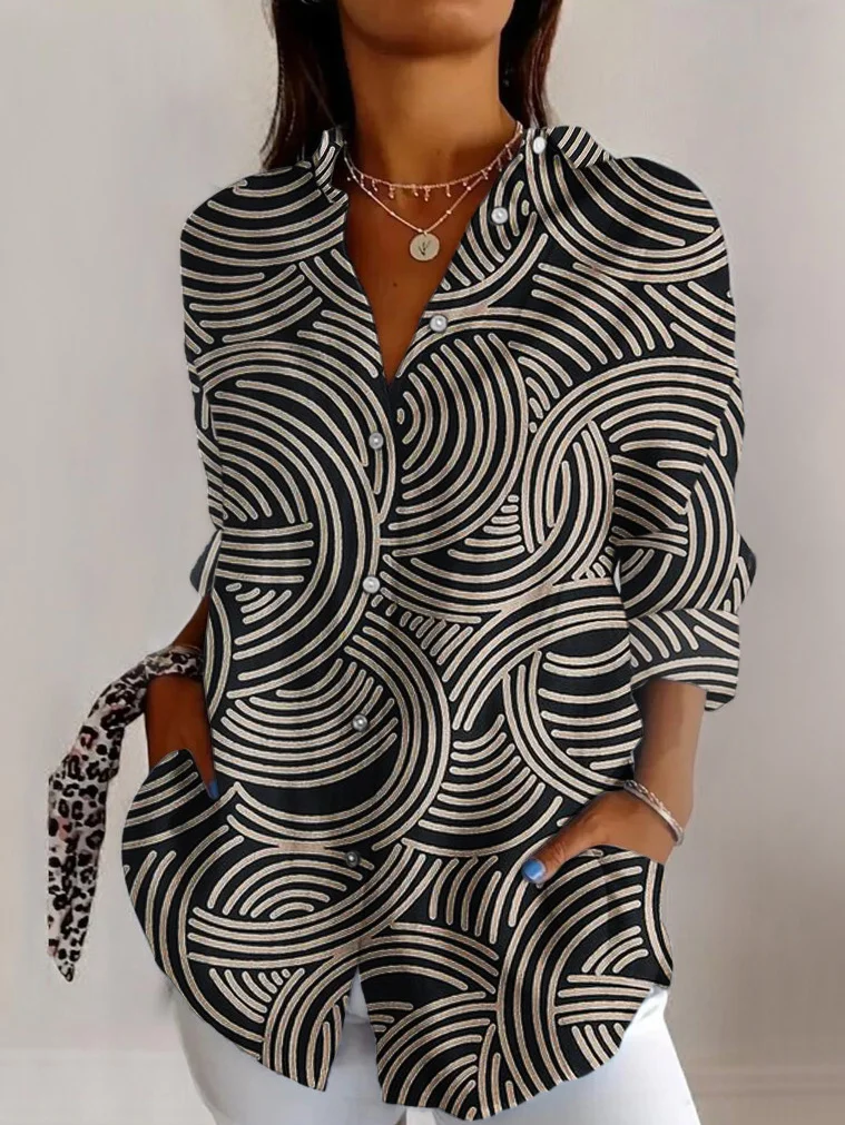 Women's Long Sleeve Shirt Spring/Fall Striped Shirt Collar Daily Going Out Vintage Top