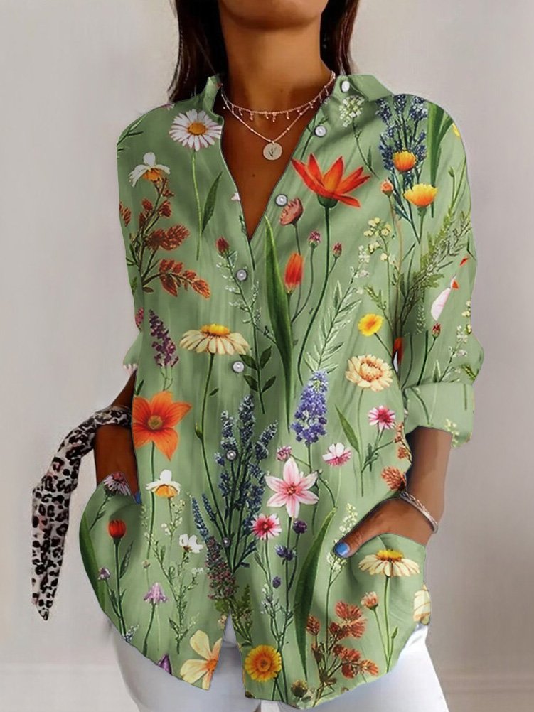 Women's Floral Long Sleeve Shirt Spring/Fall Shirt Collar Daily Casual Top