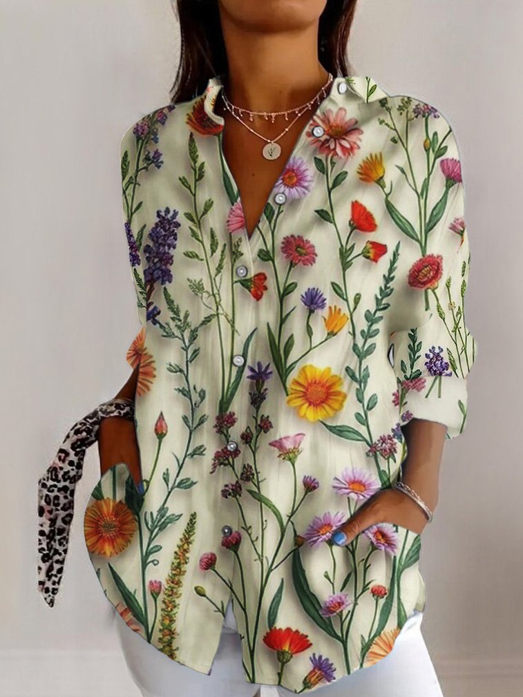 Women's Floral Long Sleeve Shirt Spring/Fall Shirt Collar Daily Casual Top