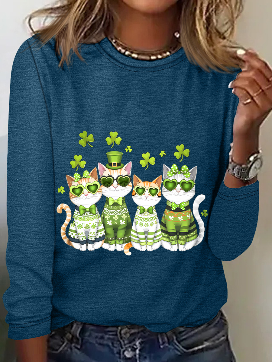 Women's Long Sleeve Blouse Spring/Fall Cat Crew Neck Daily Going Out Casual Top