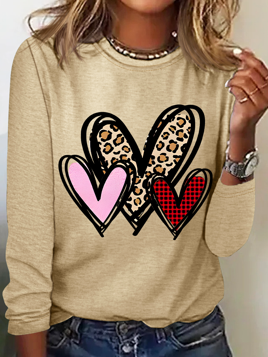 Women's Heart/Cordate Long Sleeve Blouse_ Spring/Fall Crew Neck Daily Casual Top