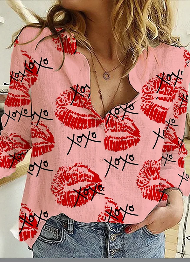 Women's Long Sleeve Shirt Spring/Fall Text Letters Printing Shirt Collar Daily Going Out Casual Top