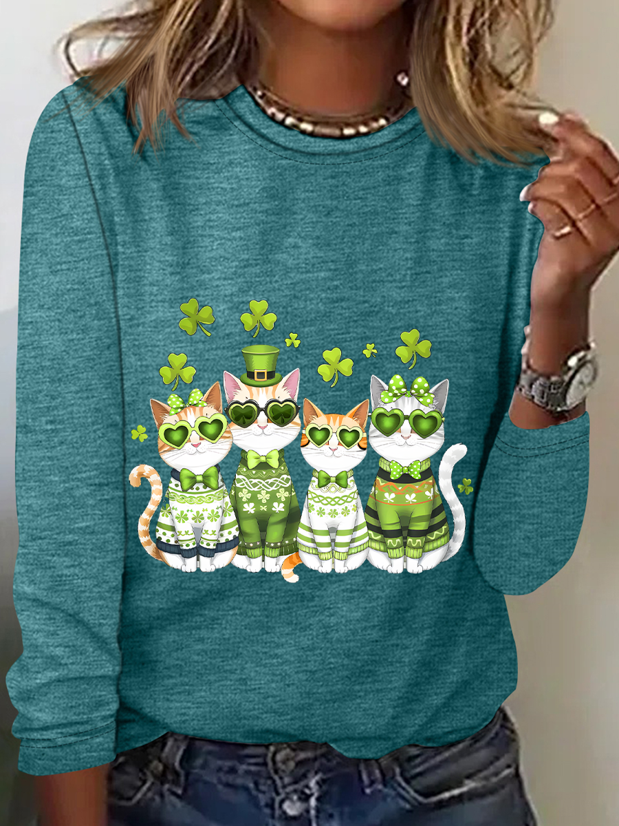 Women's Long Sleeve Blouse Spring/Fall Cat Crew Neck Daily Going Out Casual Top
