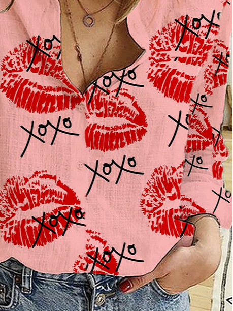 Women's Long Sleeve Shirt Spring/Fall Text Letters Printing Shirt Collar Daily Going Out Casual Top