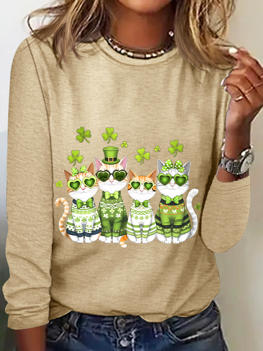 Women's Long Sleeve Blouse Spring/Fall Cat Crew Neck Daily Going Out Casual Top