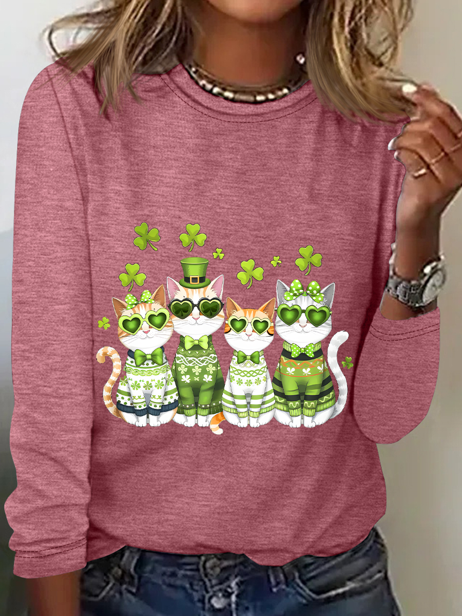 Women's Long Sleeve Blouse Spring/Fall Cat Crew Neck Daily Going Out Casual Top