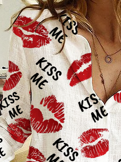 Women's Long Sleeve Shirt Spring/Fall Text Letters Printing Shirt Collar Daily Going Out Casual Top