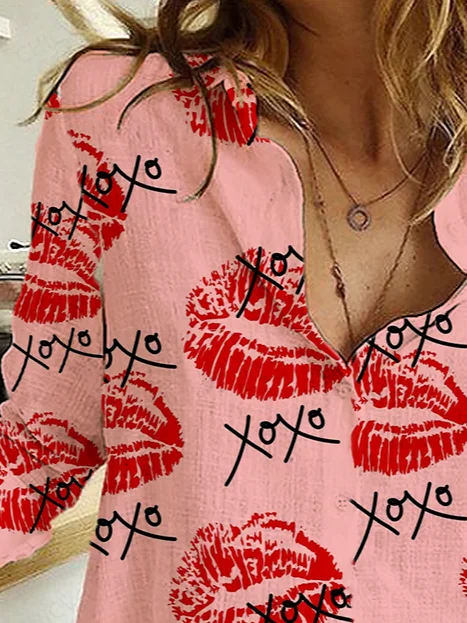 Women's Long Sleeve Shirt Spring/Fall Text Letters Printing Shirt Collar Daily Going Out Casual Top