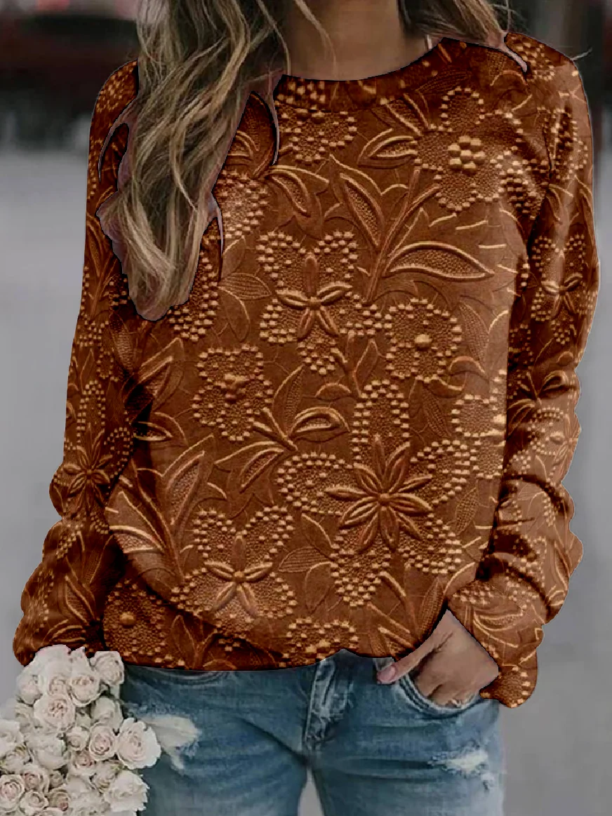 Women's Crew Neck 3D Printing Vintage Spring/Fall Long Sleeve Sweatshirt