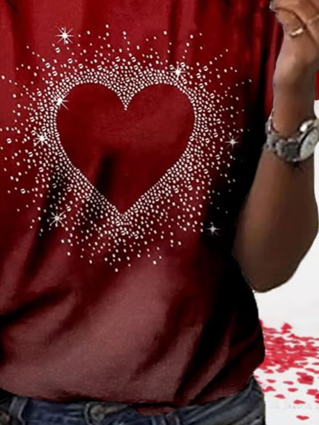 Women's Short Sleeve Tee T-shirt Summer Heart/Cordate Printing Crew Neck Casual Graphic Tee Top