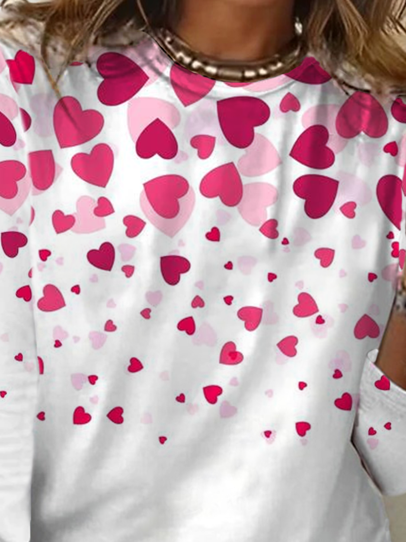 Women's Long Sleeve Tee T-shirt Spring/Fall Heart/Cordate Printing Crew Neck Casual Graphic Tee Top
