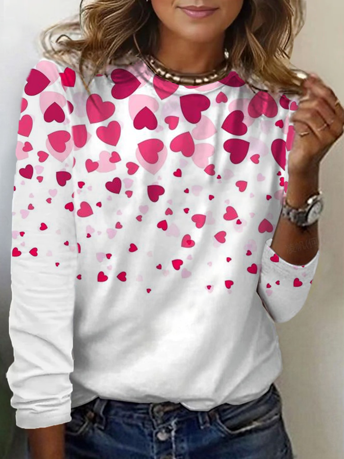 Women's Long Sleeve Tee T-shirt Spring/Fall Heart/Cordate Printing Crew Neck Casual Graphic Tee Top