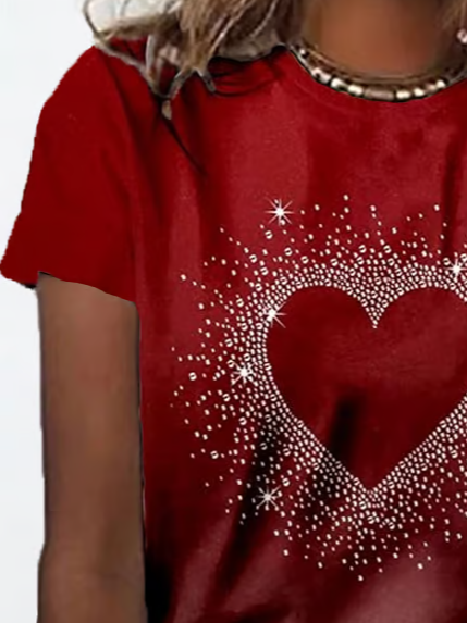 Women's Short Sleeve Tee T-shirt Summer Heart/Cordate Printing Crew Neck Casual Graphic Tee Top