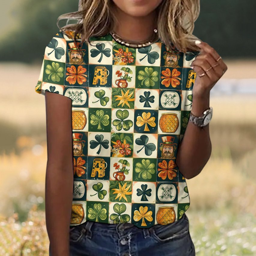 Women's Short Sleeve Tee T-shirt Summer Geometric Crew Neck Casual Top
