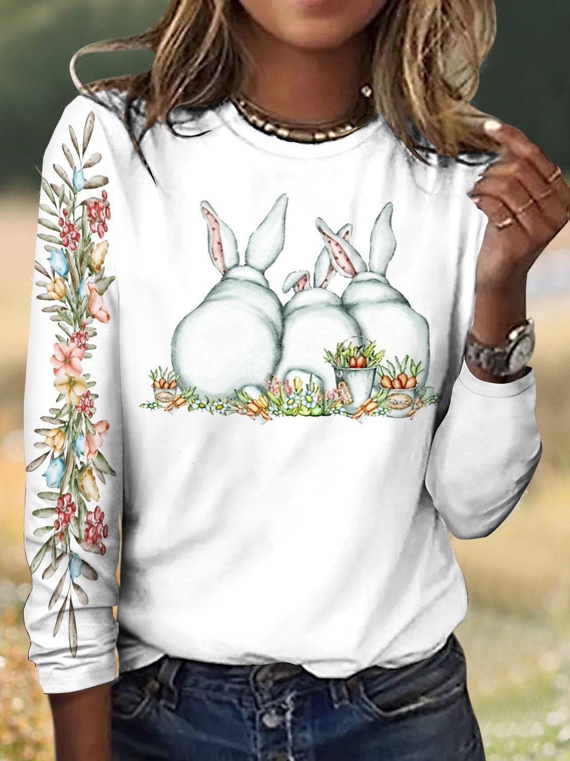 Women's Long Sleeve Tee T-shirt Spring/Fall Plaid Crew Neck Vintage Top