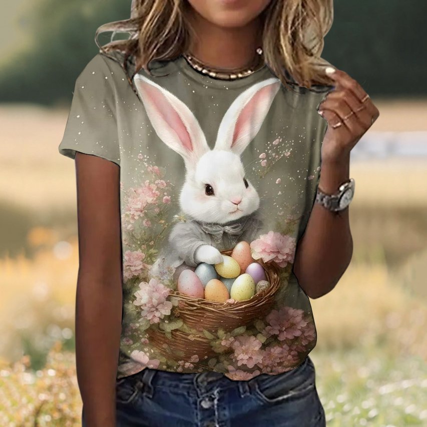 Women's Animal Short Sleeve Tee T-shirt Crew Neck Vintage Summer Top