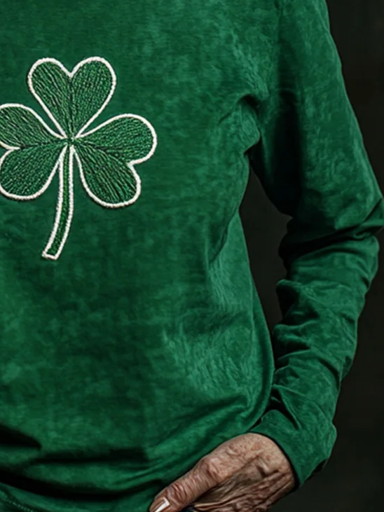 Women's Long Sleeve Tee T-shirt Spring/Fall Shamrock St Patrick's Day Floral Casual Graphic Tee Top