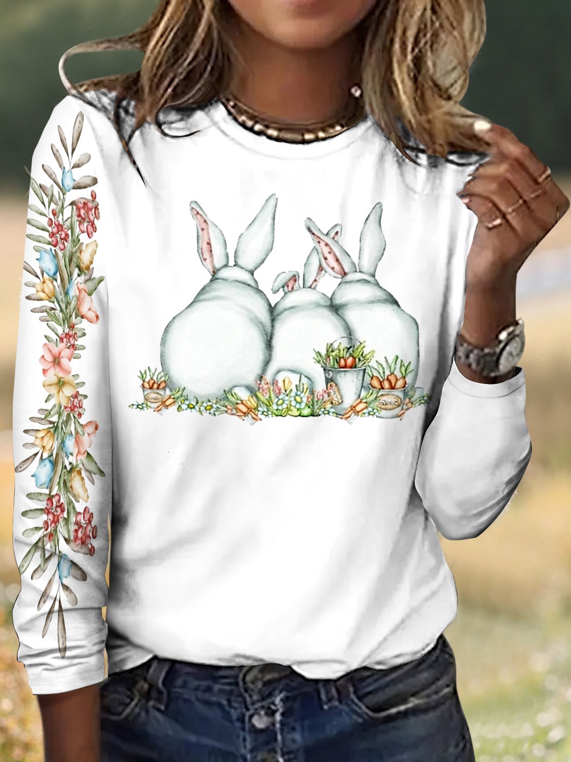Women's Long Sleeve Tee T-shirt Spring/Fall Plaid Crew Neck Vintage Top