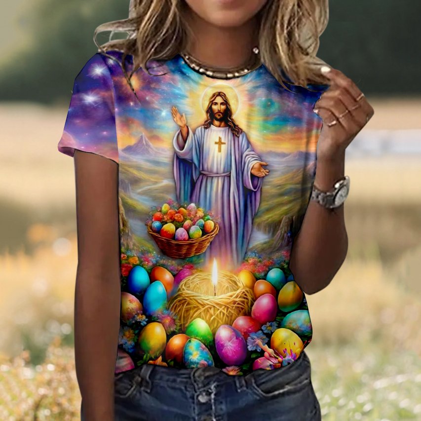 Women's Floral Short Sleeve Tee T-shirt Crew Neck Casual Summer Top