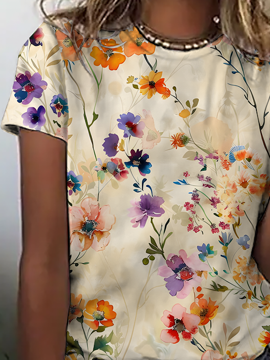 Women's Short Sleeve Tee T-shirt Summer Heart/Cordate Crew Neck Vintage Top