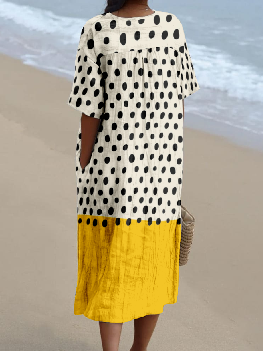 Women's Multicolor Block Short Sleeve Summer Dress V Neck Daily Vintage Maxi O-Line Dress