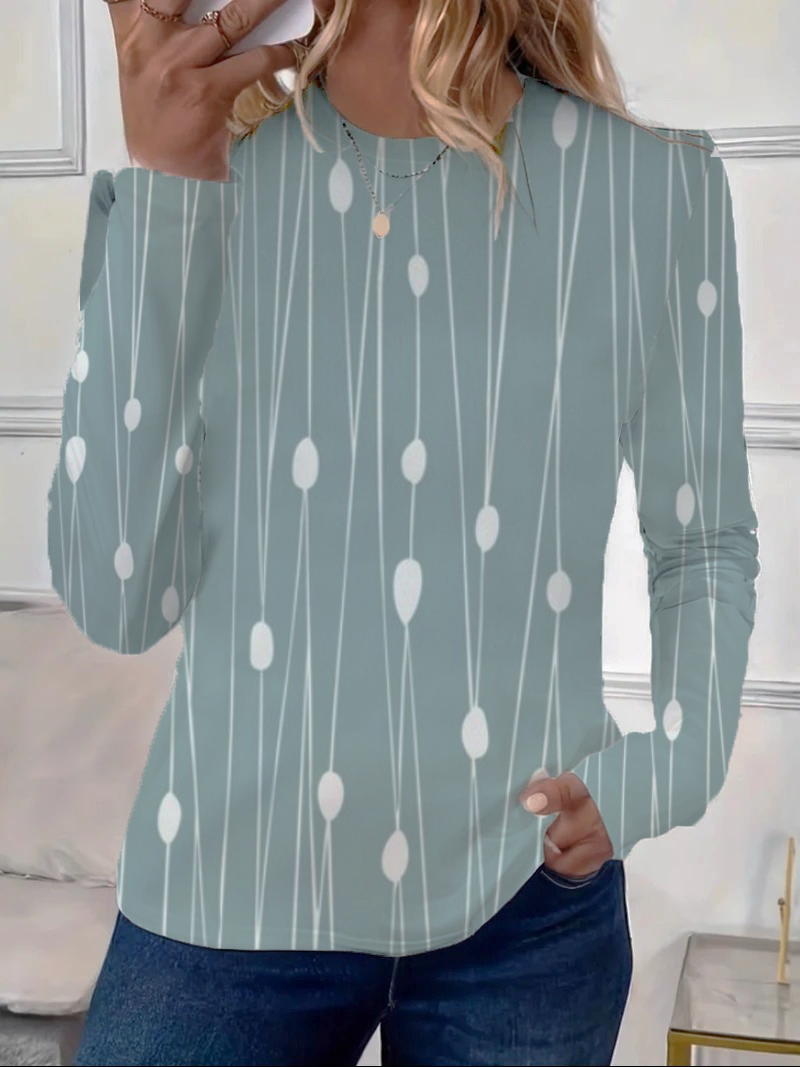 Women's Long Sleeve Tee T-shirt Spring/Fall Striped Printing Crew Neck Casual Top