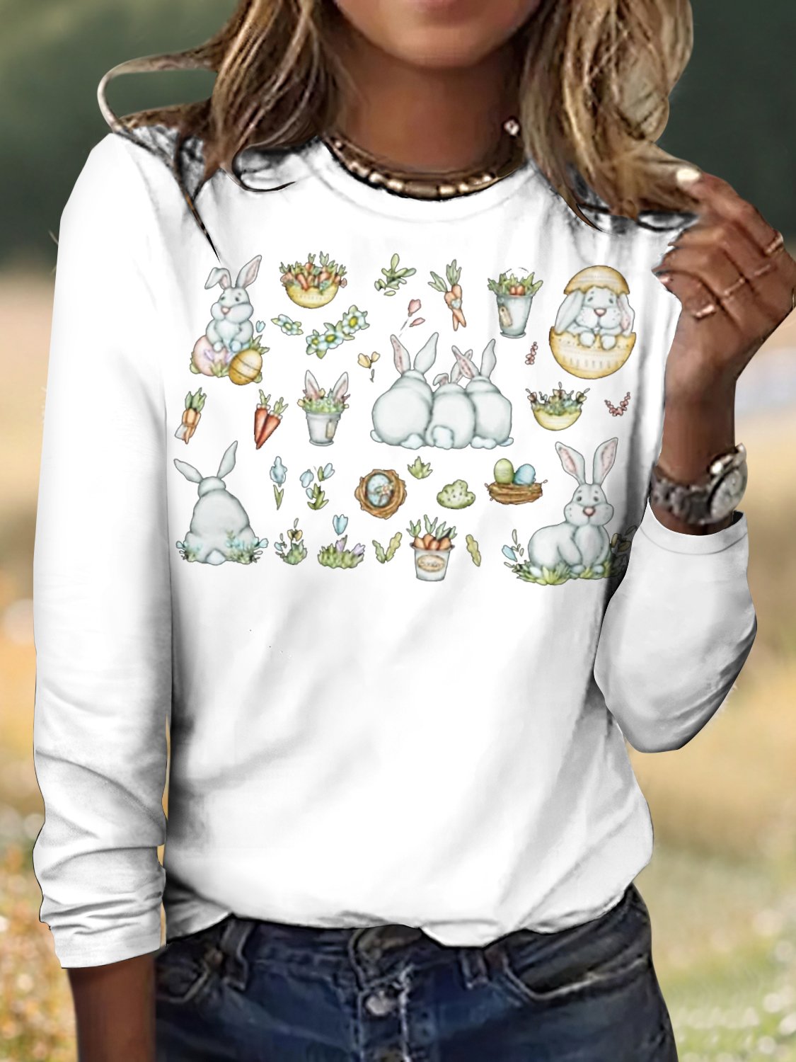 Women's Plaid Long Sleeve Tee T-shirt Crew Neck Vintage Spring/Fall Top