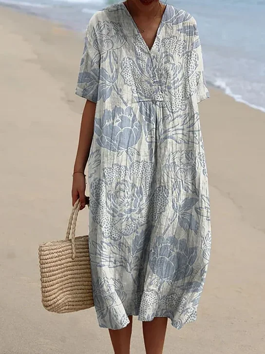 Women's Short Sleeve Summer 3D Printing Dress V Neck Daily Going Out Vintage Maxi O-Line Dress