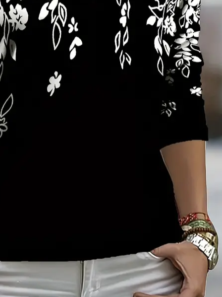 Women's Long Sleeve Tee T-shirt Spring/Fall Floral Printing Crew Neck Casual Graphic Tee Top