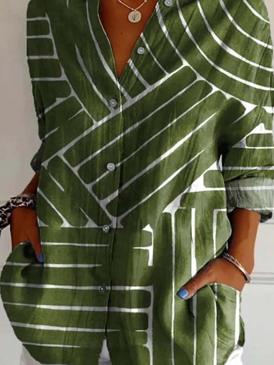 Women's Long Sleeve Shirt Spring/Fall Striped Shawl Collar Daily Going Out Casual Top