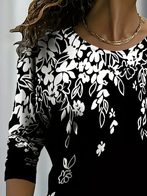 Women's Long Sleeve Tee T-shirt Spring/Fall Floral Printing Crew Neck Casual Graphic Tee Top