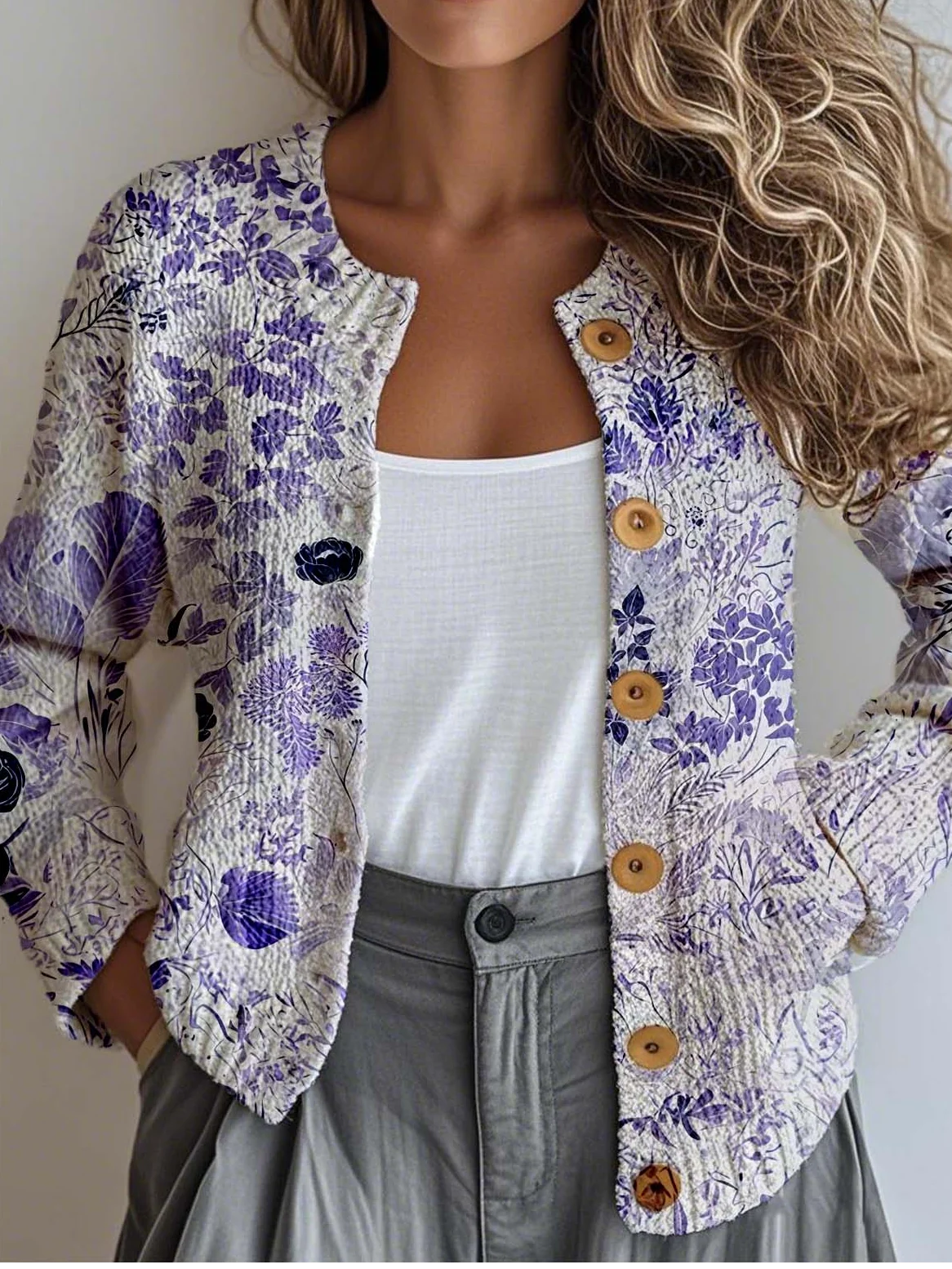 Women's Vintage Spring/Fall Ethnic Knitted Floral Cardigan